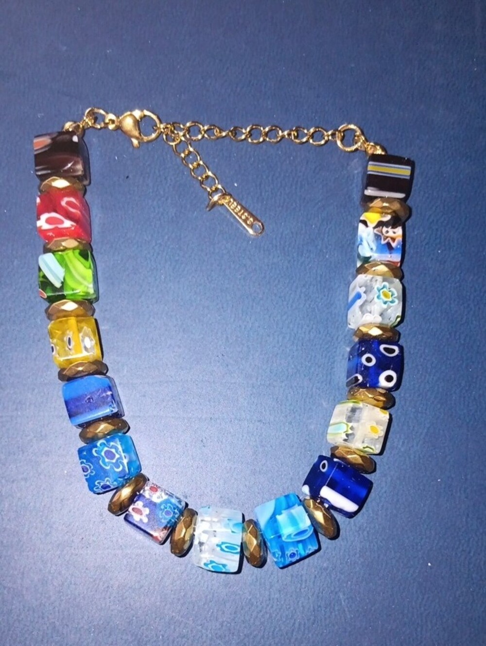Multicolor Glass Cube Bead Bracelet Gold Accents New! - Picture 4 of 8